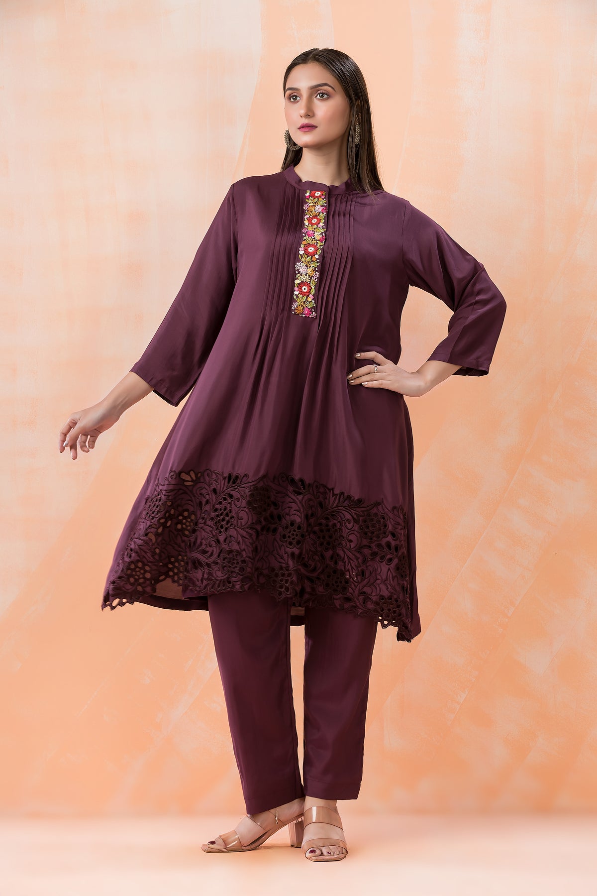 Designer Muslin Kurti Pant set with Boring Work