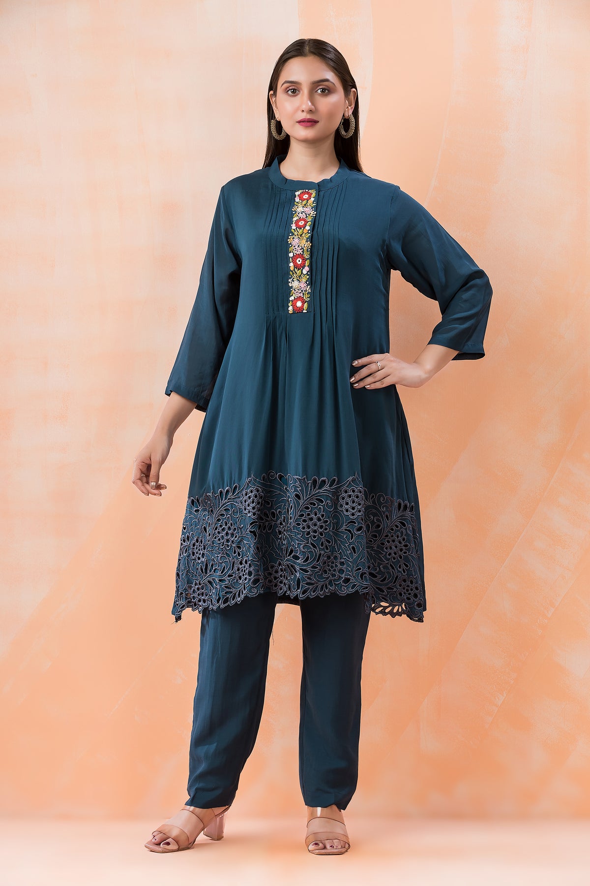 Designer Muslin Kurti Pant set with Boring Work