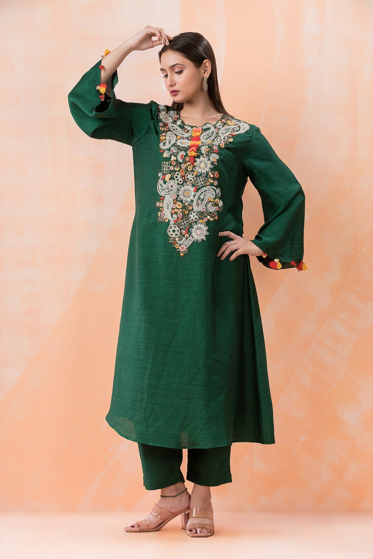 Designer Silk Kurti-Pant Set