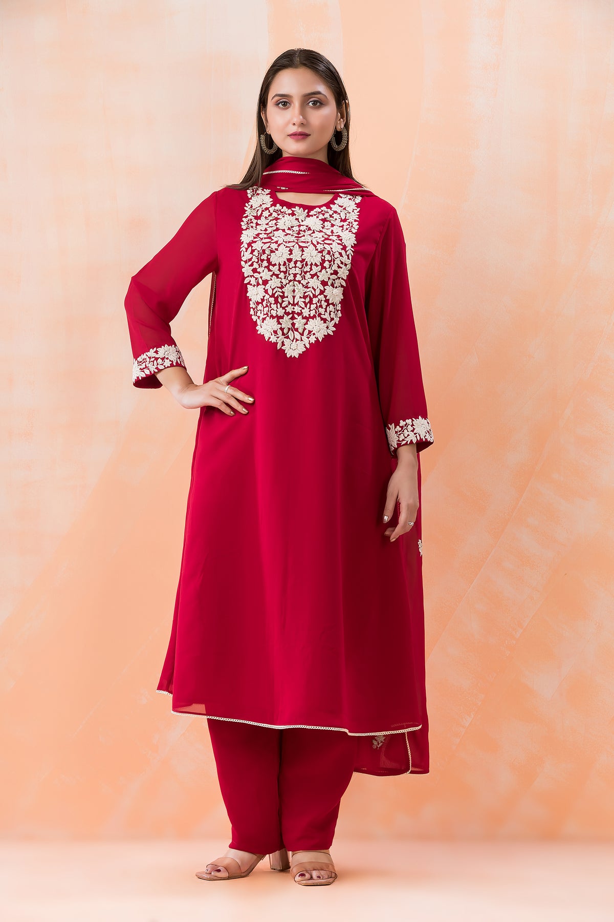 Designer Silk Kurti-Pant-Dupatta Set