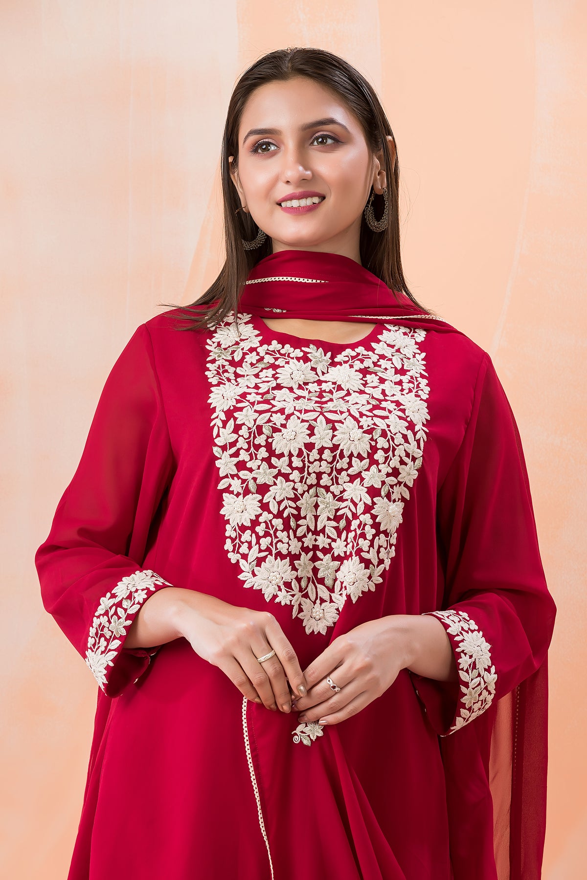 Designer Silk Kurti-Pant-Dupatta Set