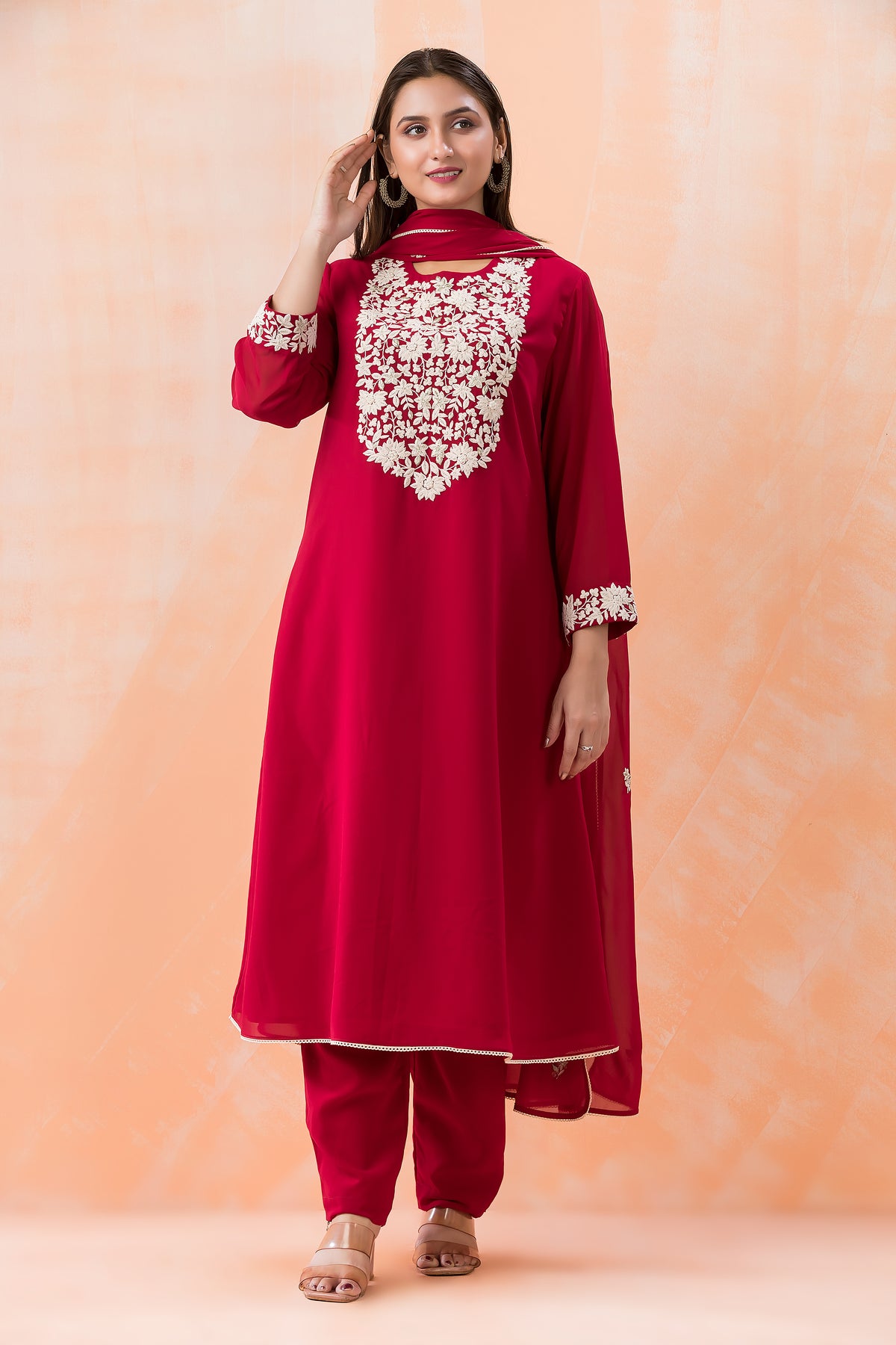 Designer Silk Kurti-Pant-Dupatta Set