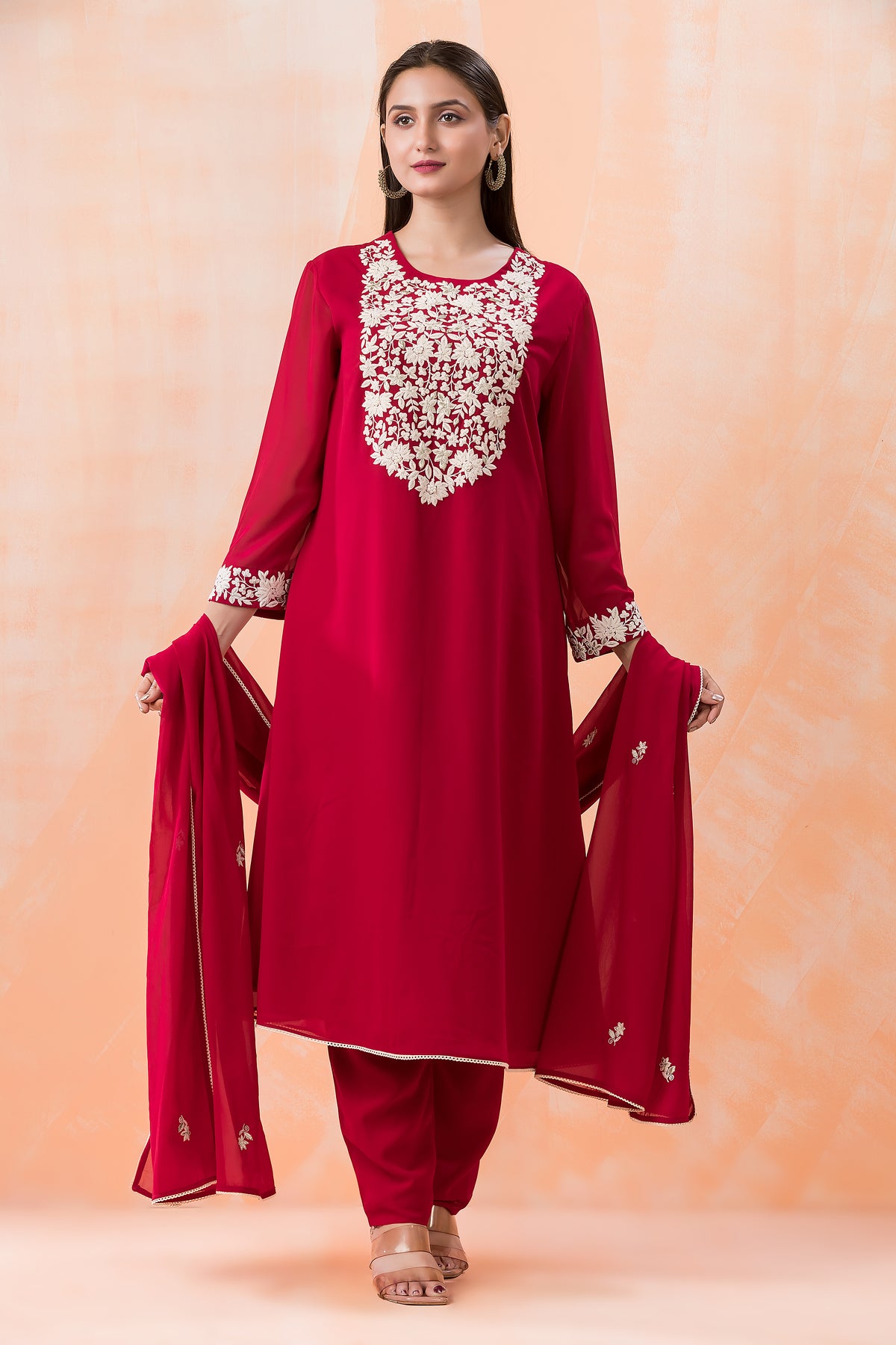 Designer Silk Kurti-Pant-Dupatta Set