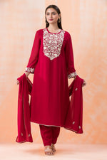 Designer Silk Kurti-Pant-Dupatta Set