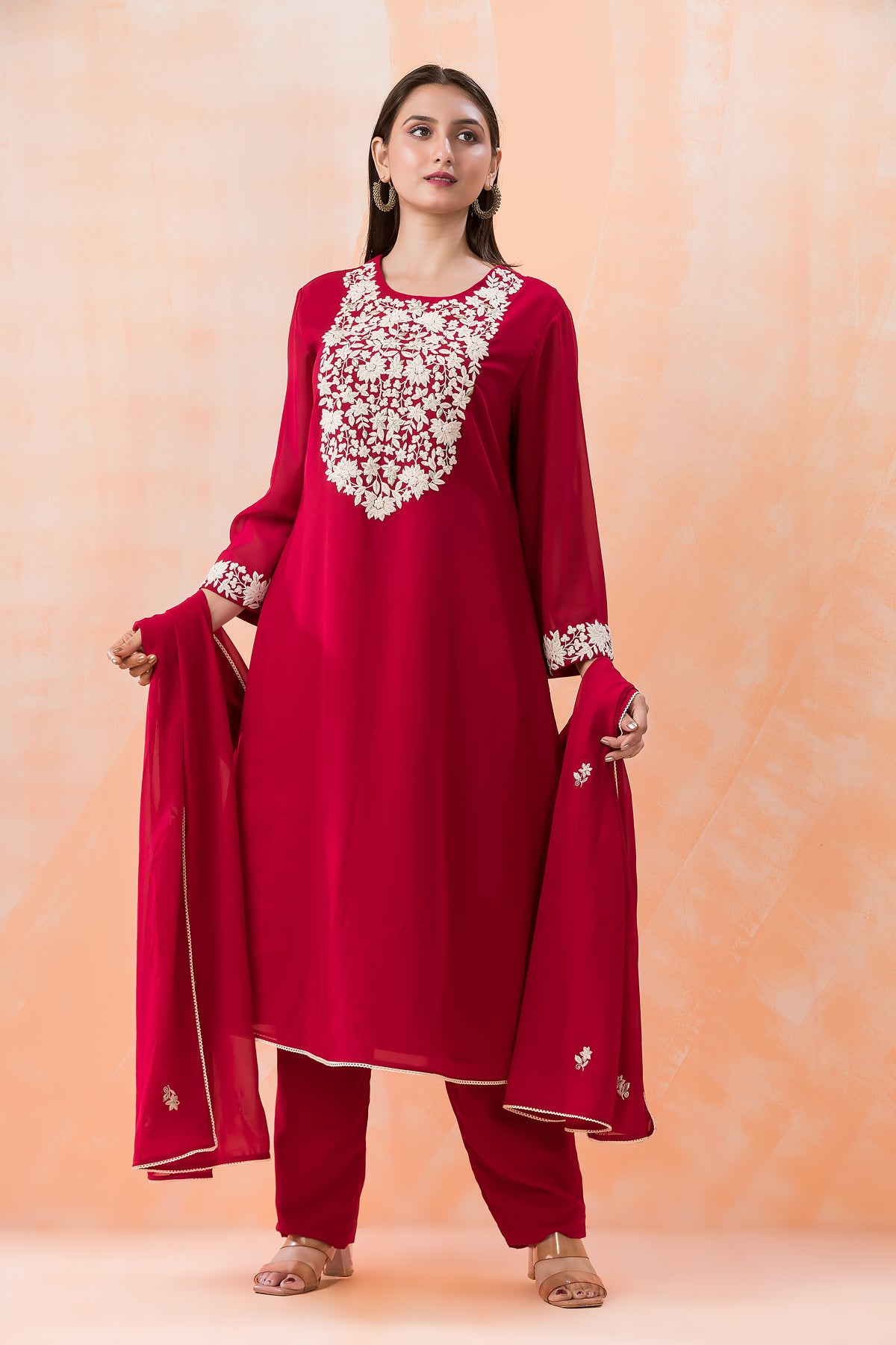 Designer Silk Kurti-Pant-Dupatta Set