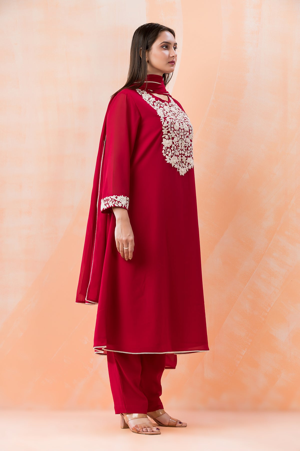 Designer Silk Kurti-Pant-Dupatta Set