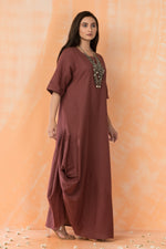 Cowl Drape Cotton Gown with Neckpiece