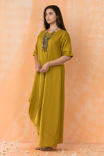 Cowl Drape Cotton Gown with Neckpiece