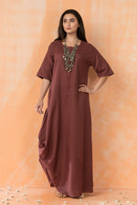 Cowl Drape Cotton Gown with Neckpiece