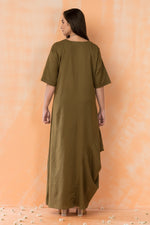 Cowl Drape Cotton Gown with Neckpiece