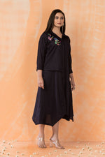 Asymmertric Floral Embroidered Dress