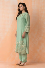 Embroidered Mul Chanderi Kurta Pant Set