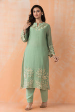 Embroidered Mul Chanderi Kurta Pant Set