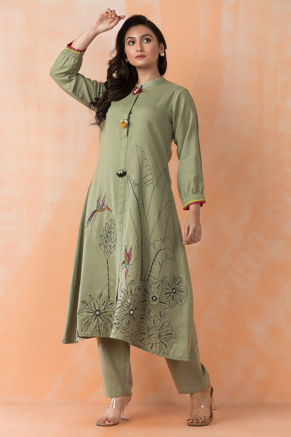 Embroidered Cotton Kurta Pant Set