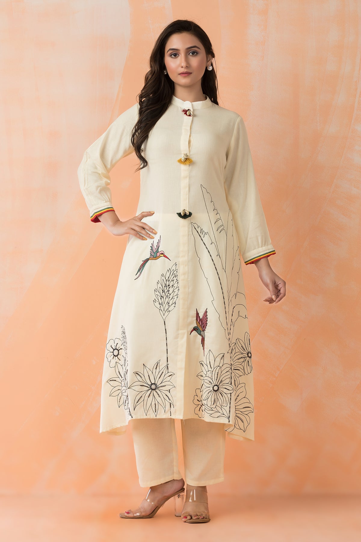 Embroidered Cotton Kurta Pant Set