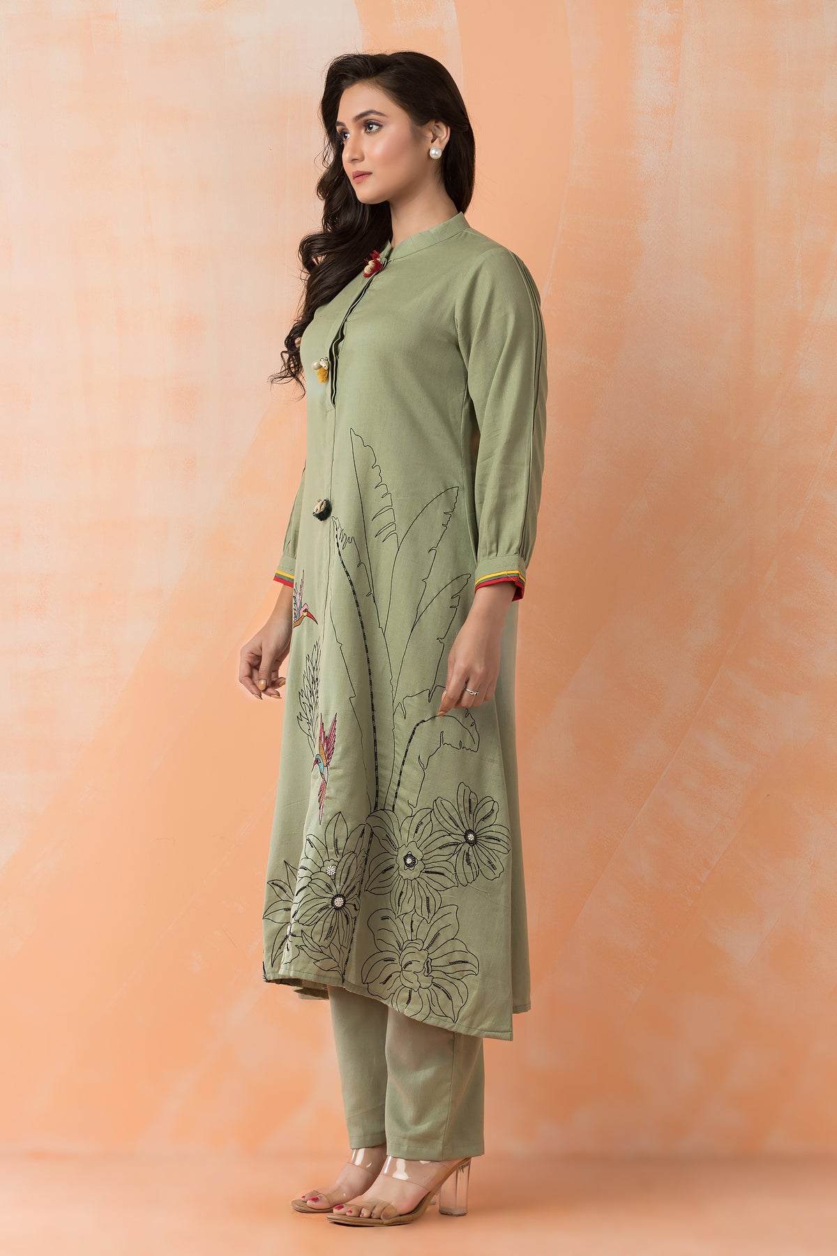 Embroidered Cotton Kurta Pant Set