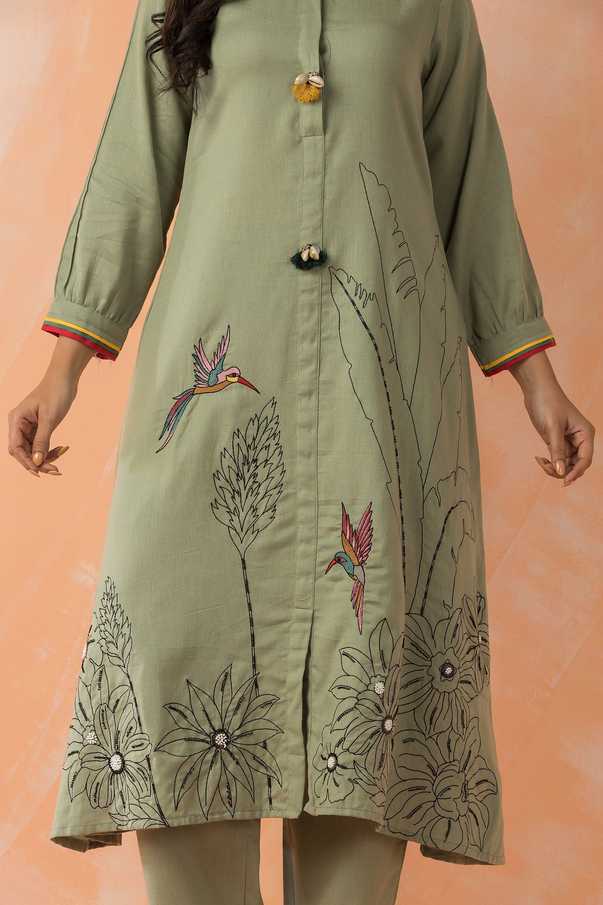 Embroidered Cotton Kurta Pant Set