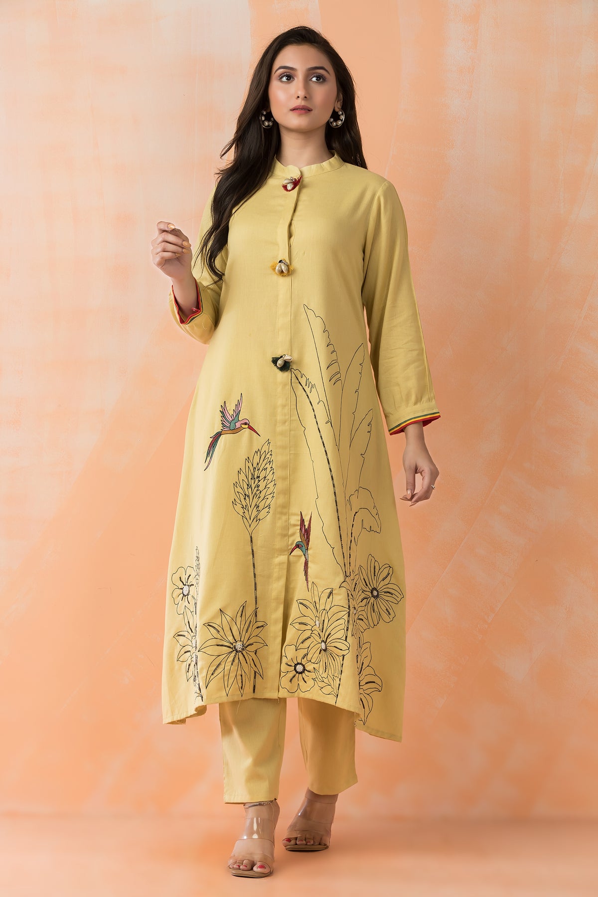 Embroidered Cotton Kurta Pant Set