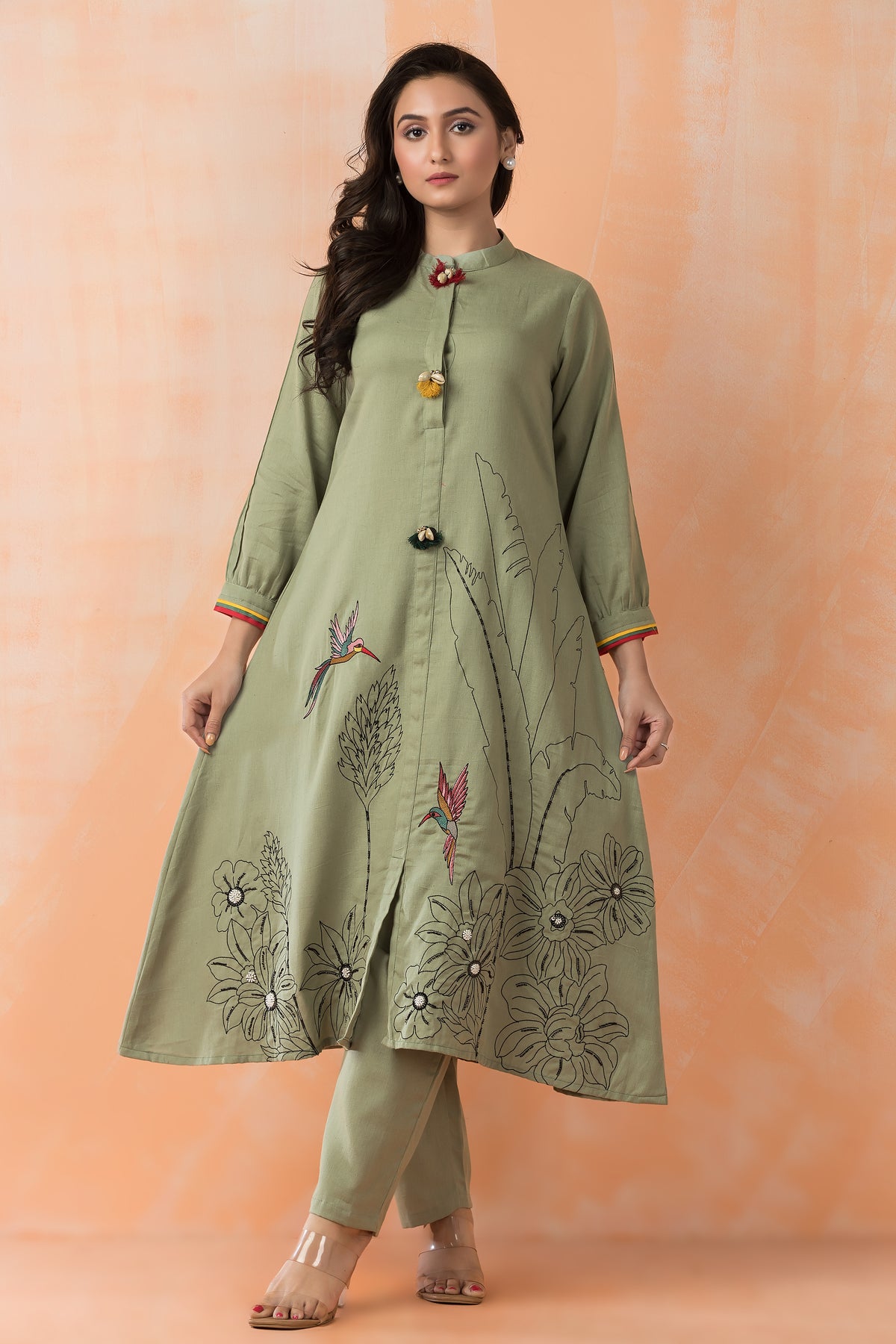 Embroidered Cotton Kurta Pant Set