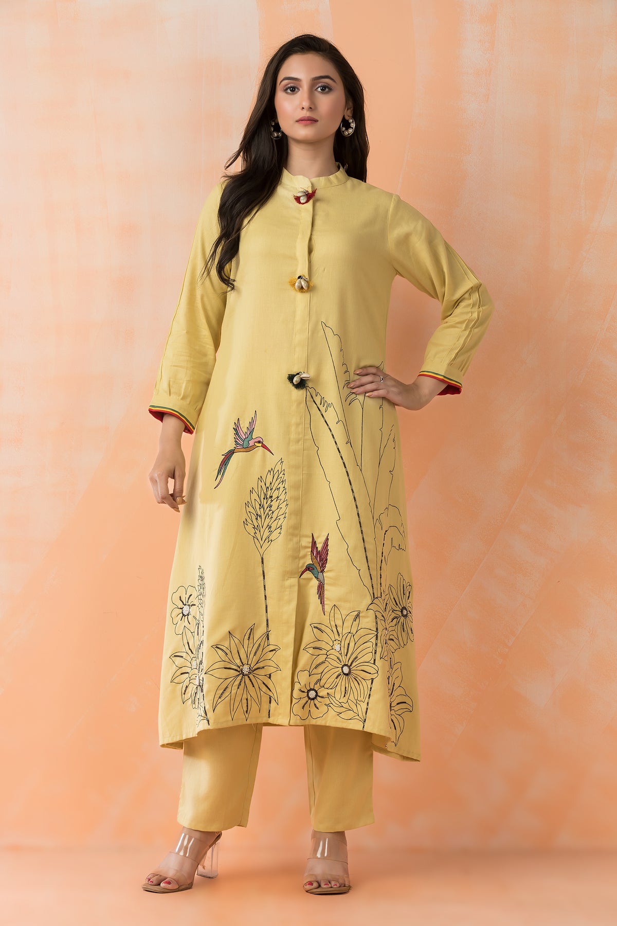 Embroidered Cotton Kurta Pant Set