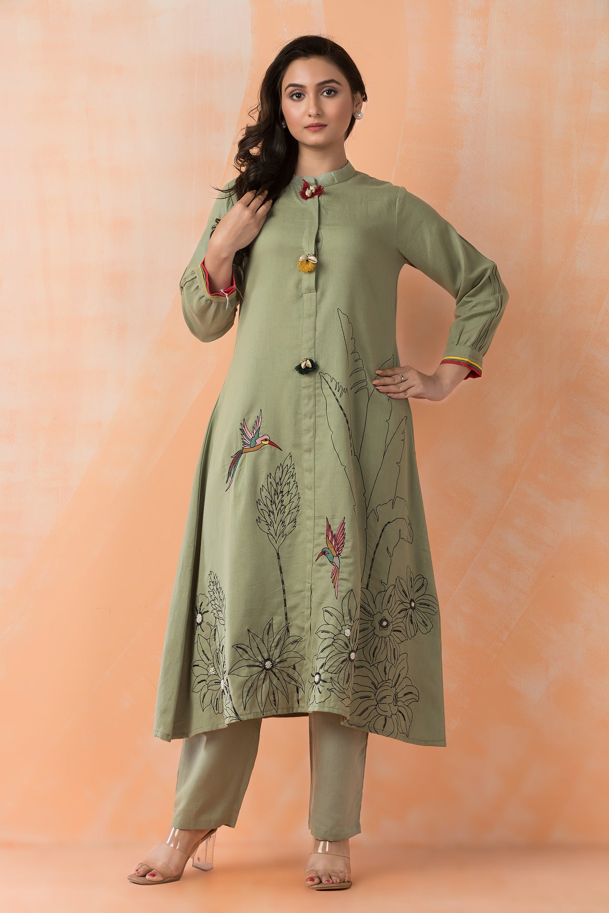 Embroidered Cotton Kurta Pant Set