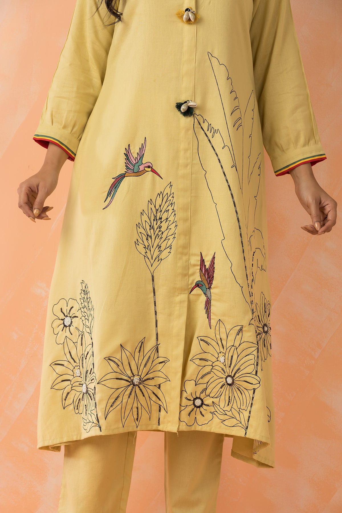 Embroidered Cotton Kurta Pant Set