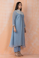 Embroidered Mul Chanderi Kurta Pant Set