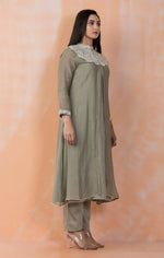 Embroidered Mul Chanderi Kurta Pant Set