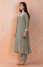 Embroidered Mul Chanderi Kurta Pant Set