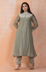 Embroidered Mul Chanderi Kurta Pant Set