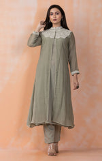 Embroidered Mul Chanderi Kurta Pant Set