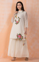 Embroidered Mul Chanderi Kurta Sharara Set