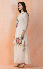 Embroidered Mul Chanderi Kurta Sharara Set