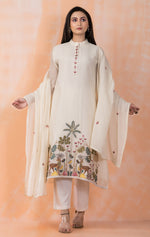 Embroidered Mul Chanderi Kurta Pant Dupatta Set