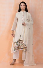 Embroidered Mul Chanderi Kurta Pant Dupatta Set