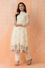 Embroidered Mul Chanderi Kurta Pant Set