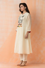 Embroidered Mul Chanderi Kurta Pant Set