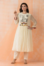 Embroidered Mul Chanderi Kurta Pant Set