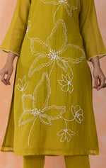 Embroidered Mul Chanderi Kurta Pant Set