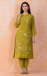 Embroidered Mul Chanderi Kurta Pant Set