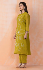 Embroidered Mul Chanderi Kurta Pant Set