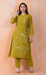 Embroidered Mul Chanderi Kurta Pant Set