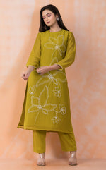 Embroidered Mul Chanderi Kurta Pant Set