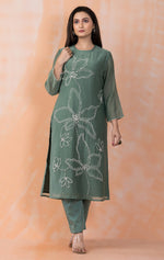 Embroidered Mul Chanderi Kurta Pant Set