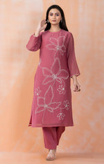 Embroidered Mul Chanderi Kurta Pant Set