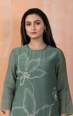 Embroidered Mul Chanderi Kurta Pant Set
