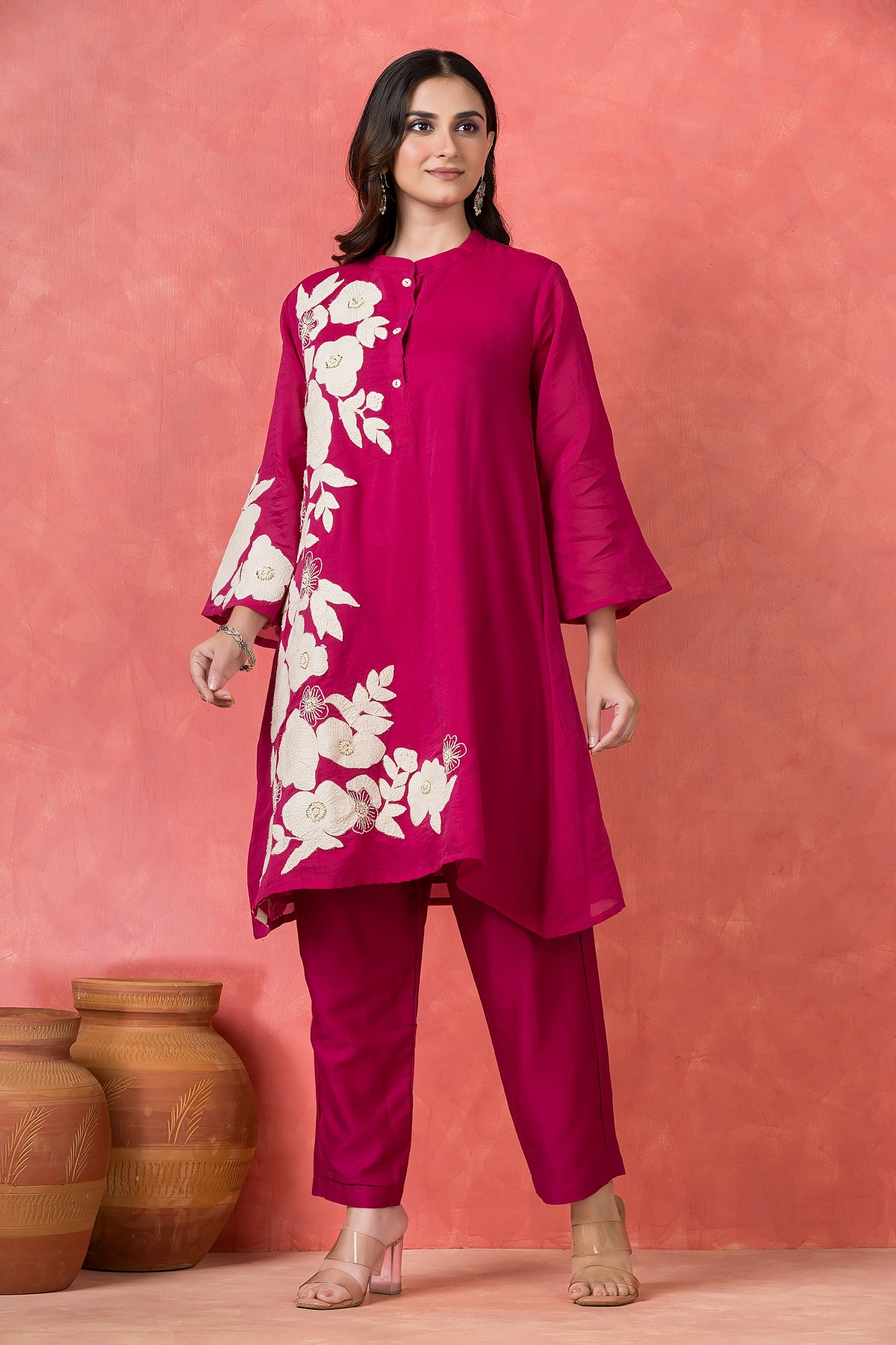 Mul Chanderi Applique Embroidered Co-ord set