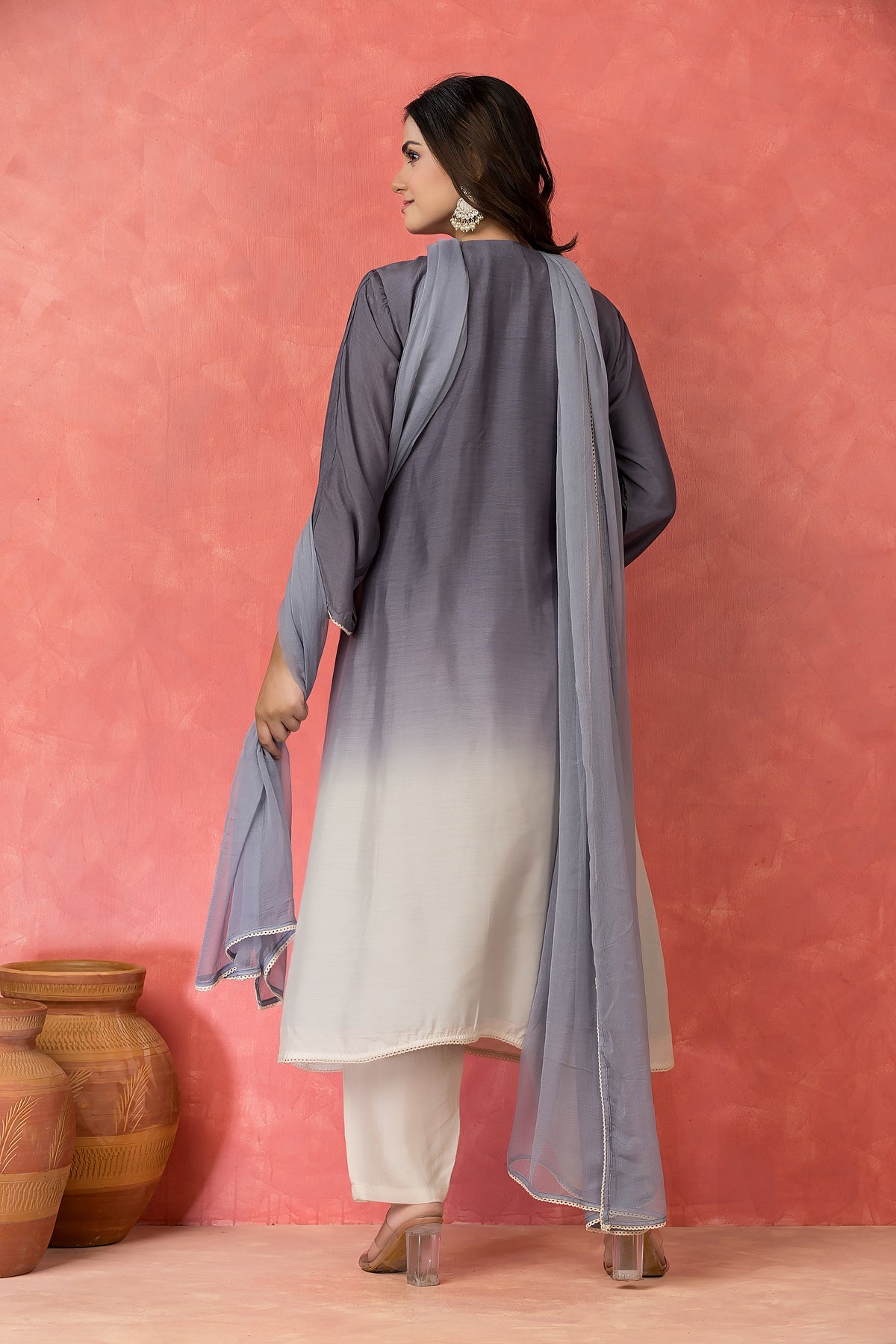 Shade Dyed Muslin Kurta set with Handwork