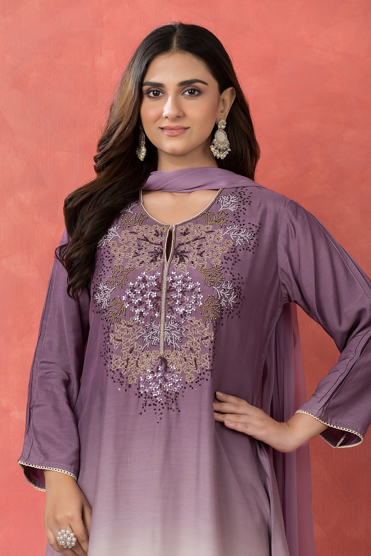 Shade Dyed Muslin Kurta set with Handwork