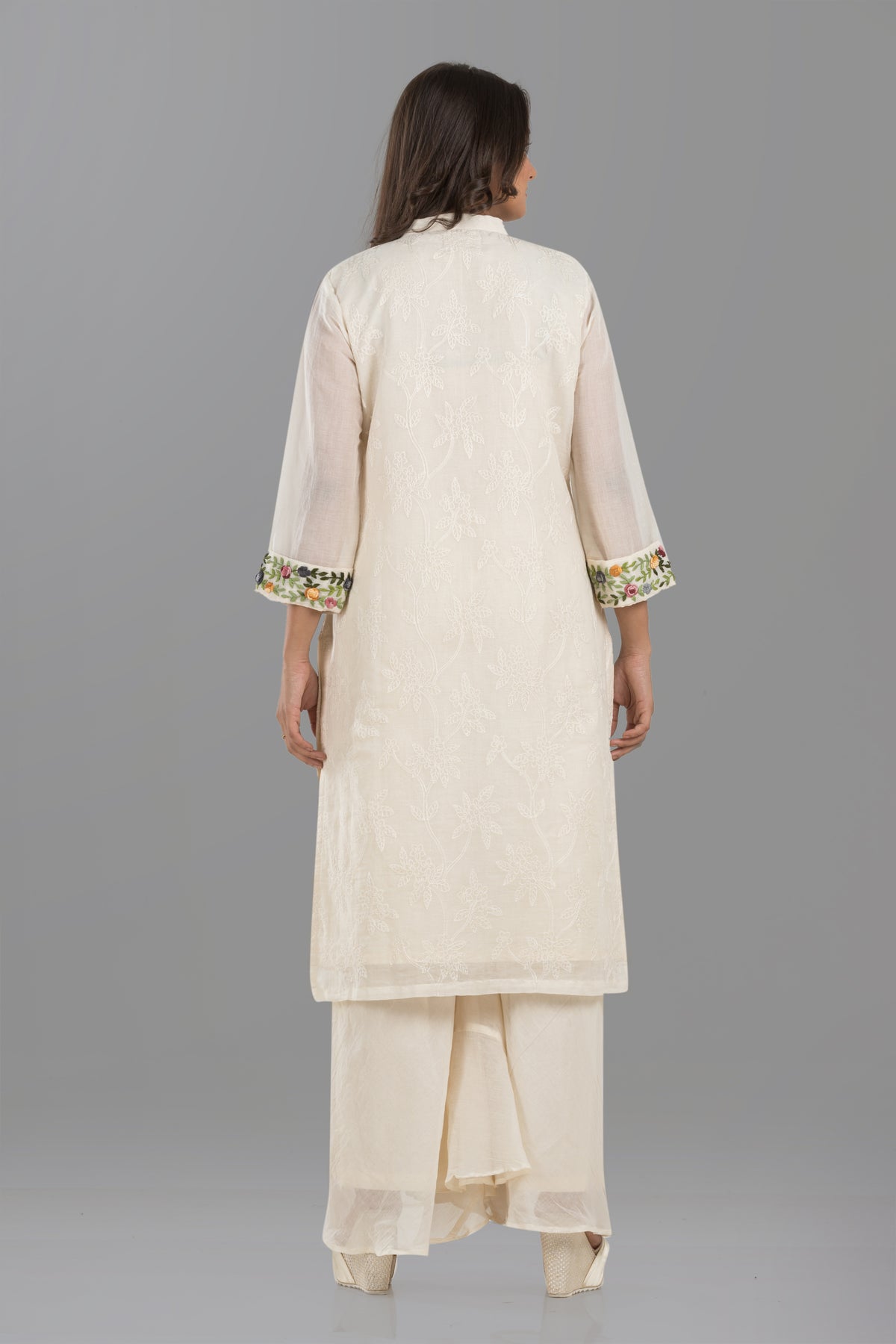 White Embroidered Mulmul kurta set